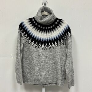 NWT Aspen Fair Isle Wool Blend Grey Cozy Knit Turtleneck Sweater Relaxed Fit